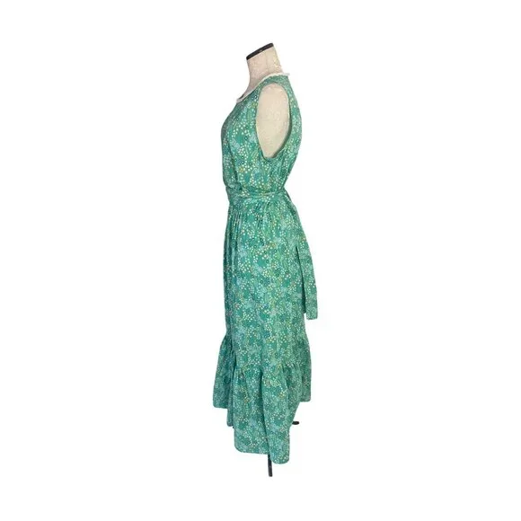 Vintage Womens Dress Size XL Green Floral Handmade Maxi Pockets Belt Cottagecore - Picture 2 of 12